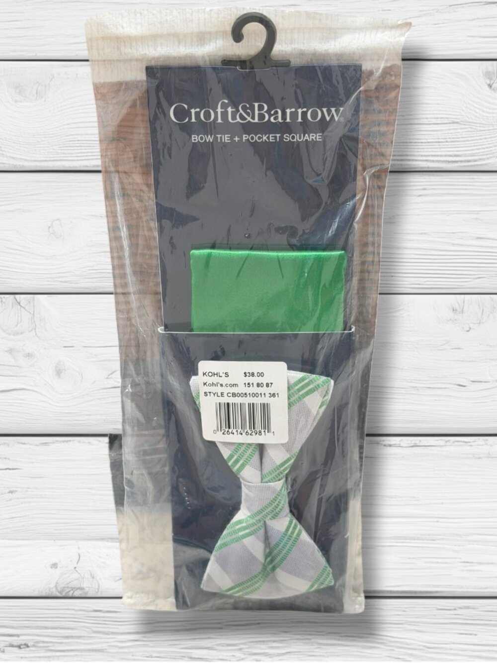 Croft‎ & Barrow Judge Grid Bow Tie & Pocket Square Green